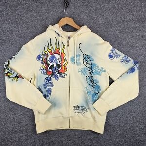 Y2K Vintage Ed Hardy by Christian Audigier Skull Graphic Zip Hoodie NWT
